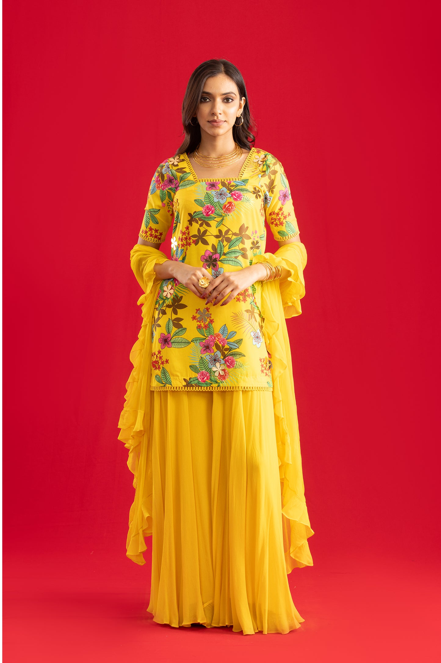 Sunflower Short Kurta with Palazzo Pants