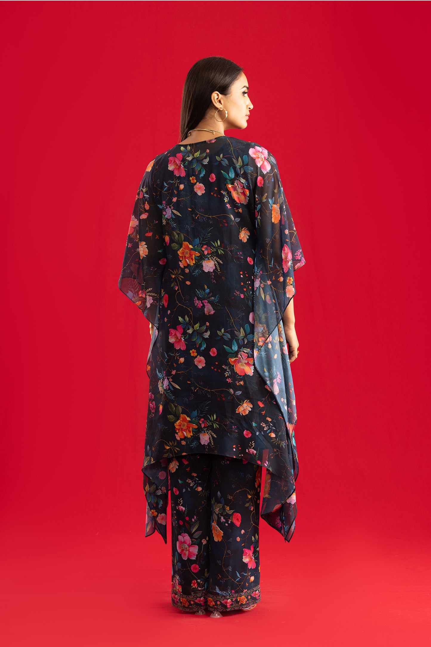 Royal Blue Floral Kaftan with Palazzo Pants