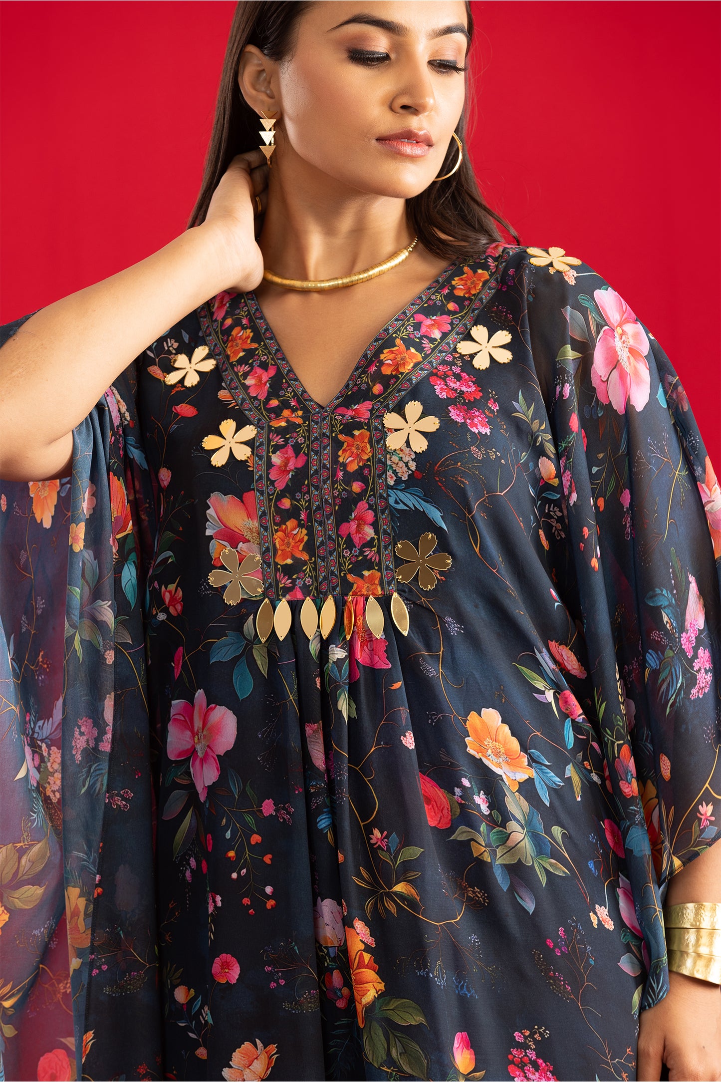 Royal Blue Floral Kaftan with Palazzo Pants