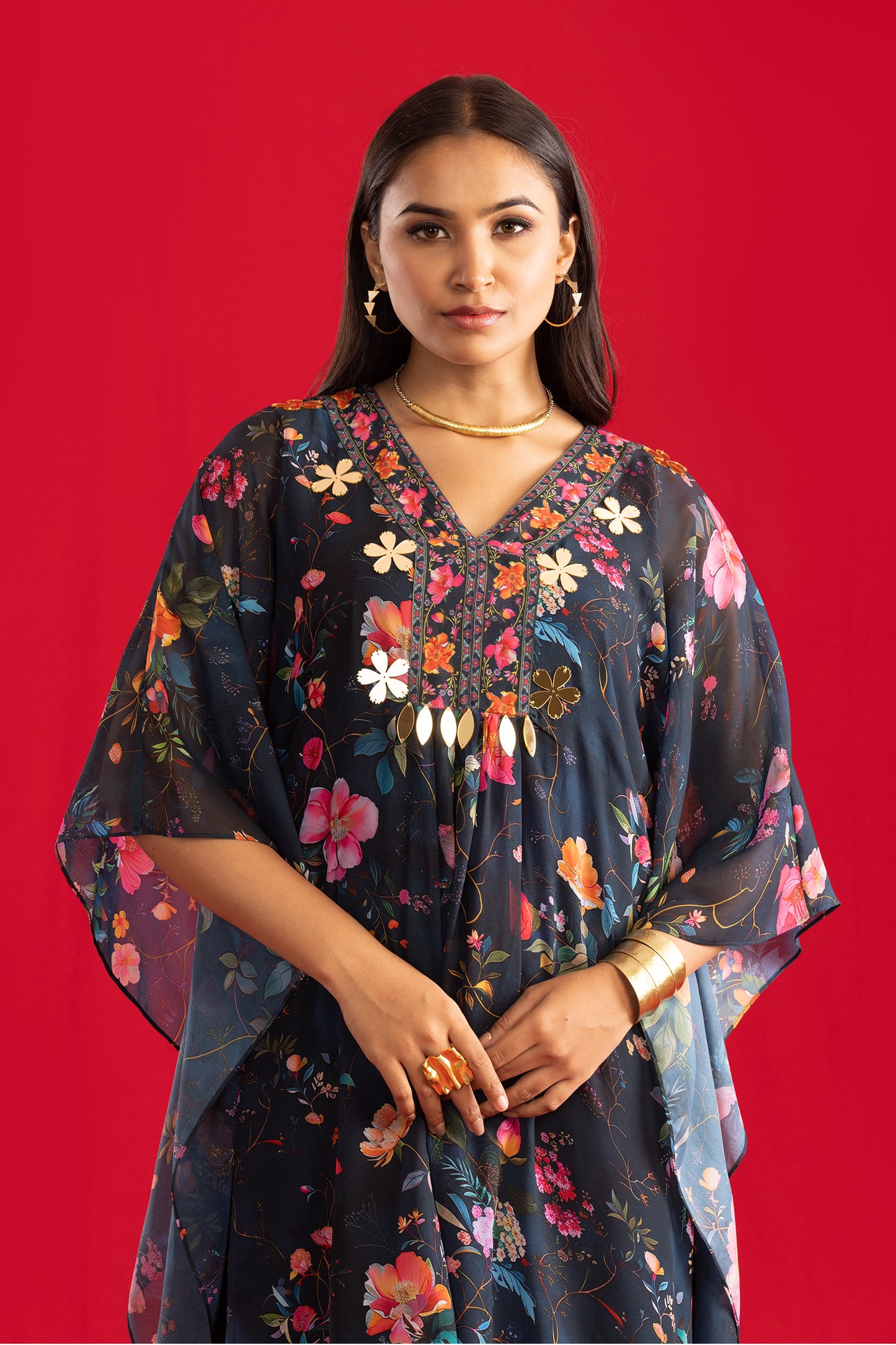 Royal Blue Floral Kaftan with Palazzo Pants