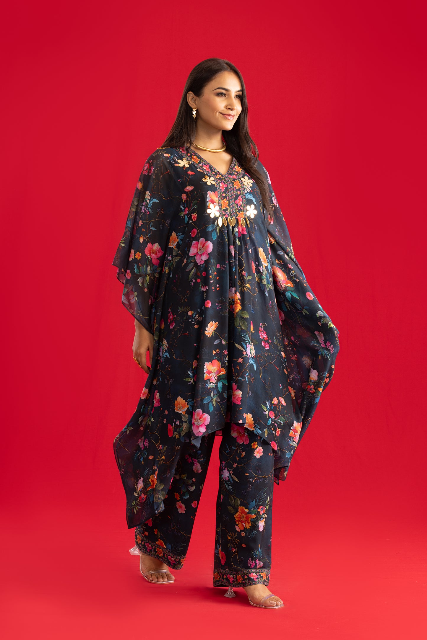 Royal Blue Floral Kaftan with Palazzo Pants