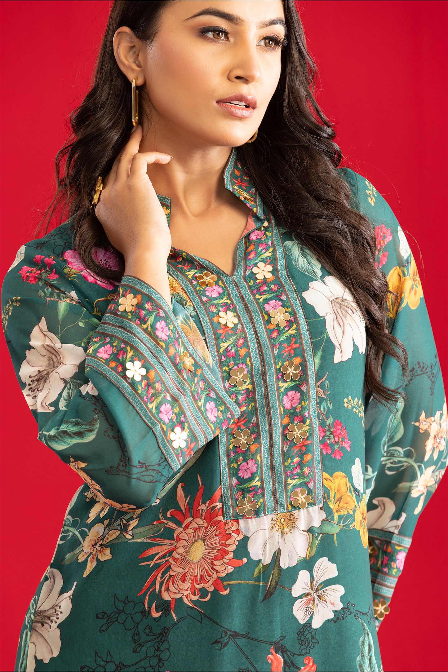 Green Floral Kurta with Palazzo