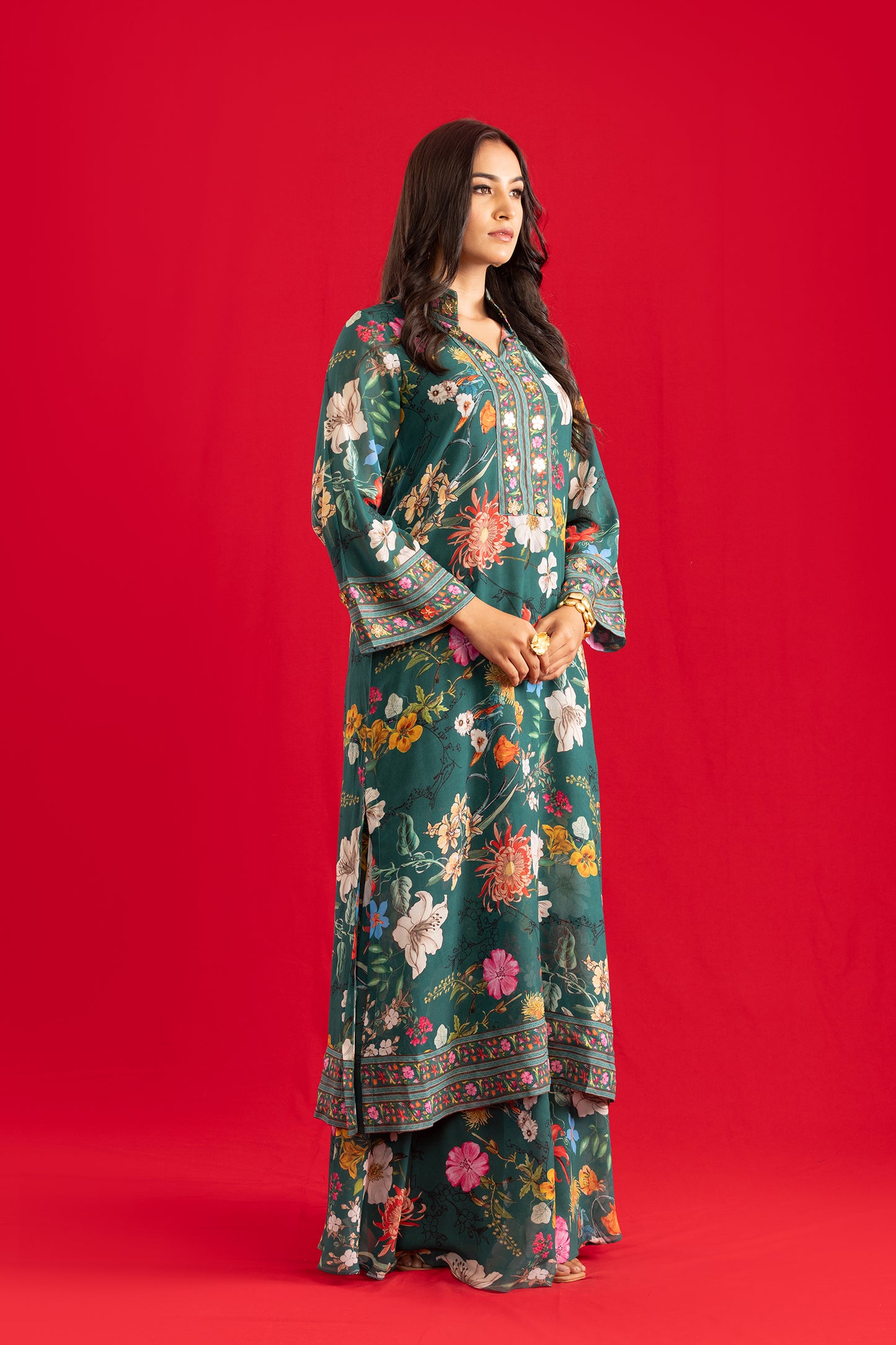 Green Floral Kurta with Palazzo