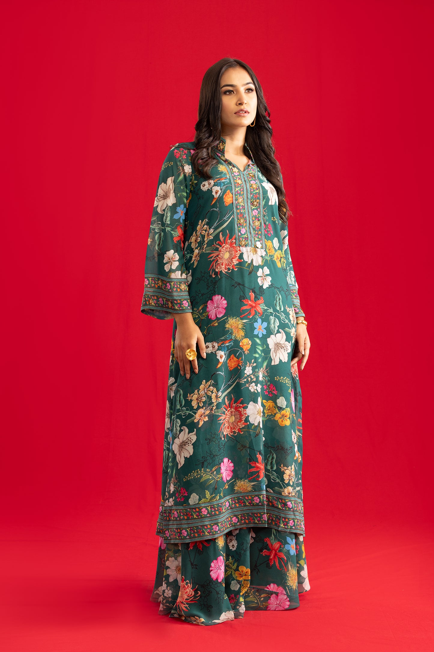 Green Floral Kurta with Palazzo