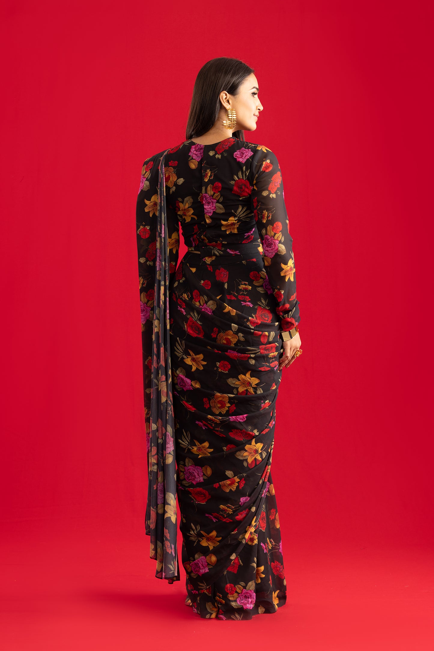 Black Gulzaar Pre Stitched Saree