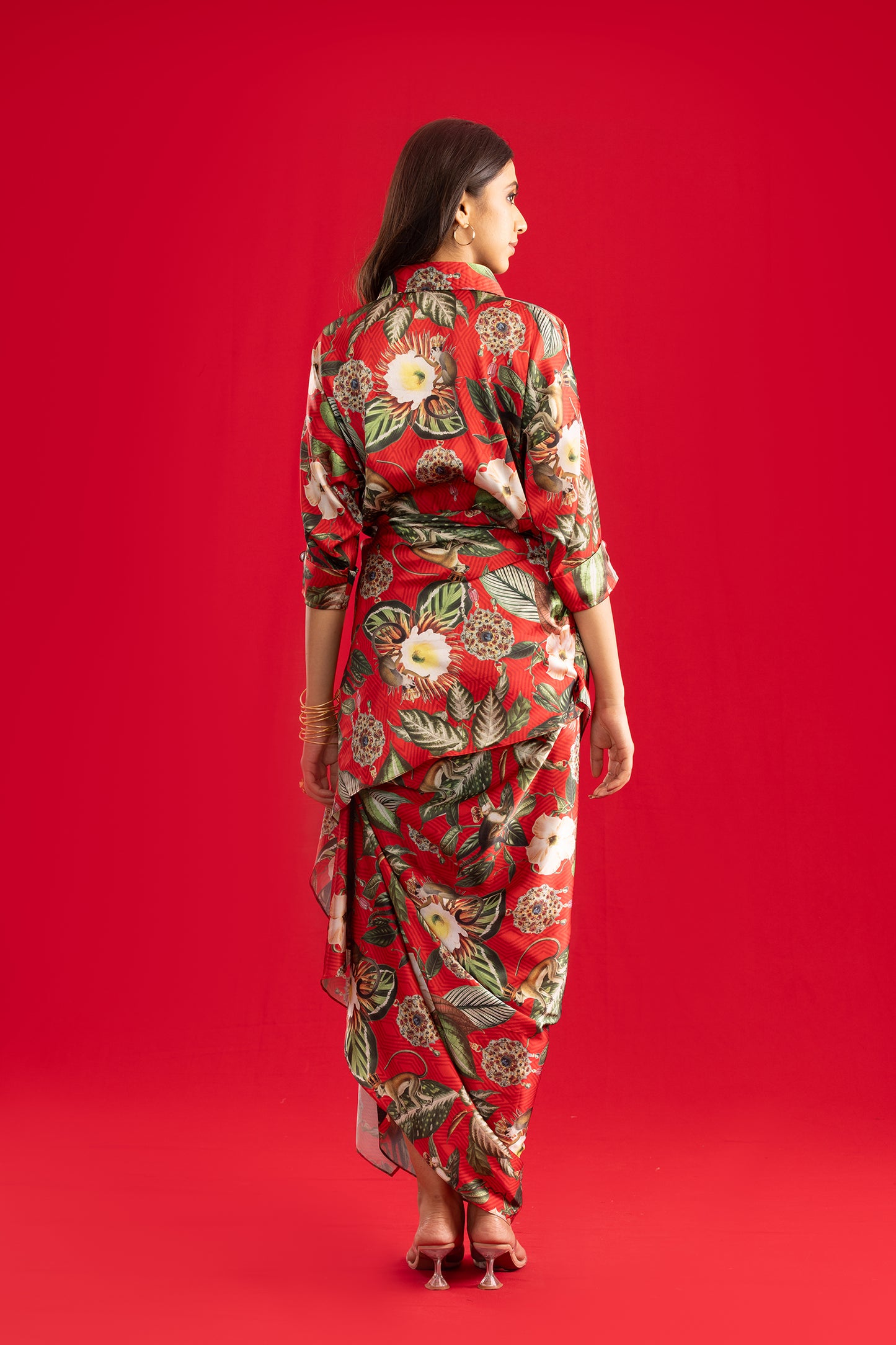 Red Delight Shirt with Drape Skirt