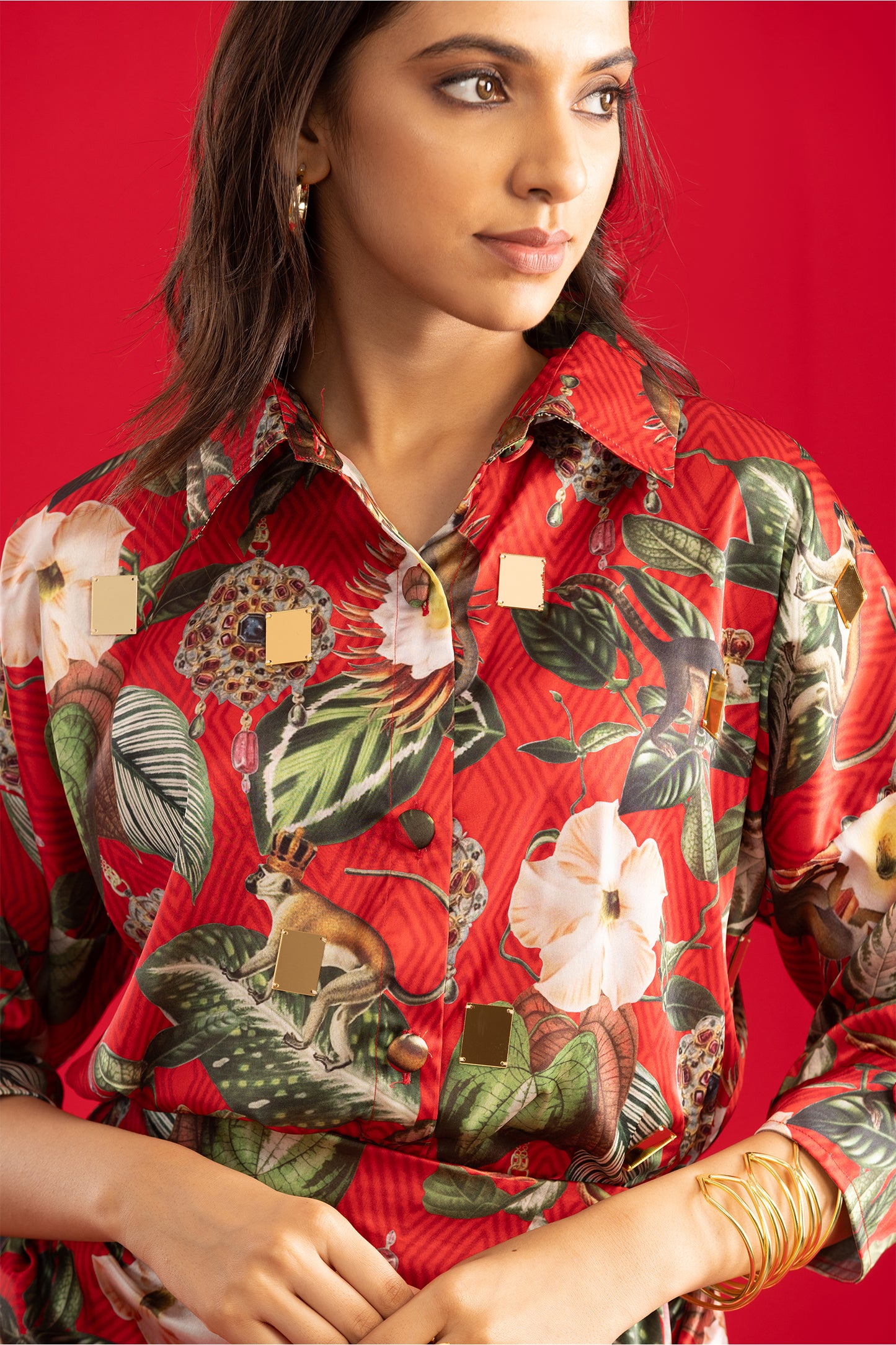 Red Delight Shirt with Drape Skirt