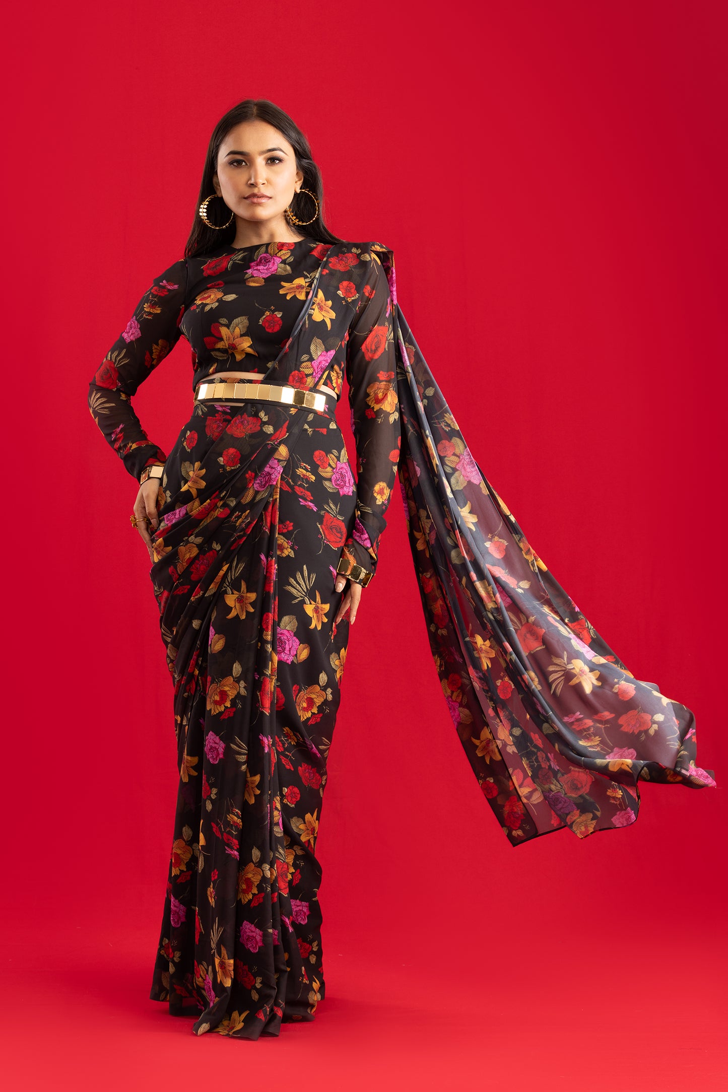 Black Gulzaar Pre Stitched Saree