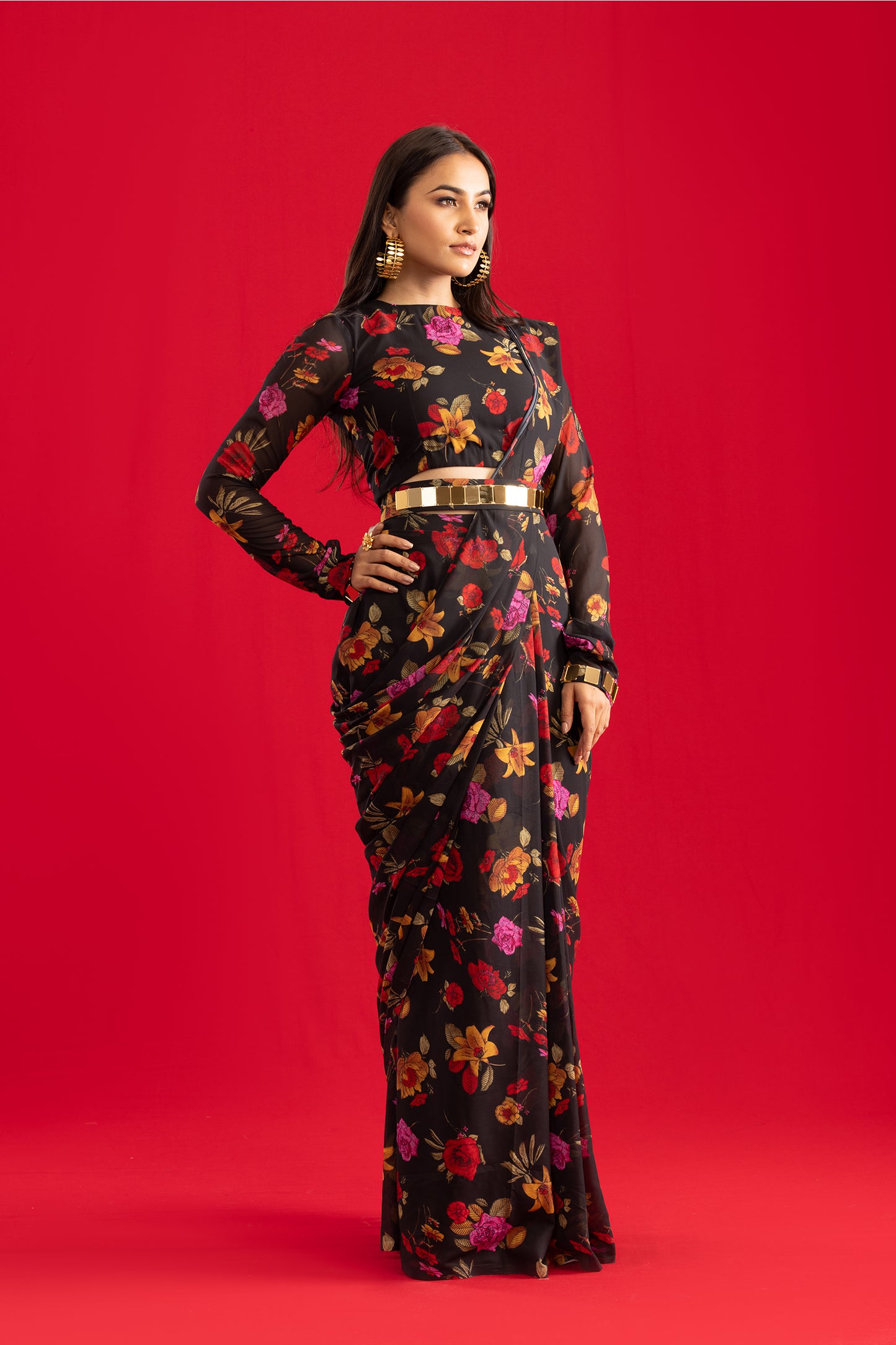 Black Gulzaar Pre Stitched Saree