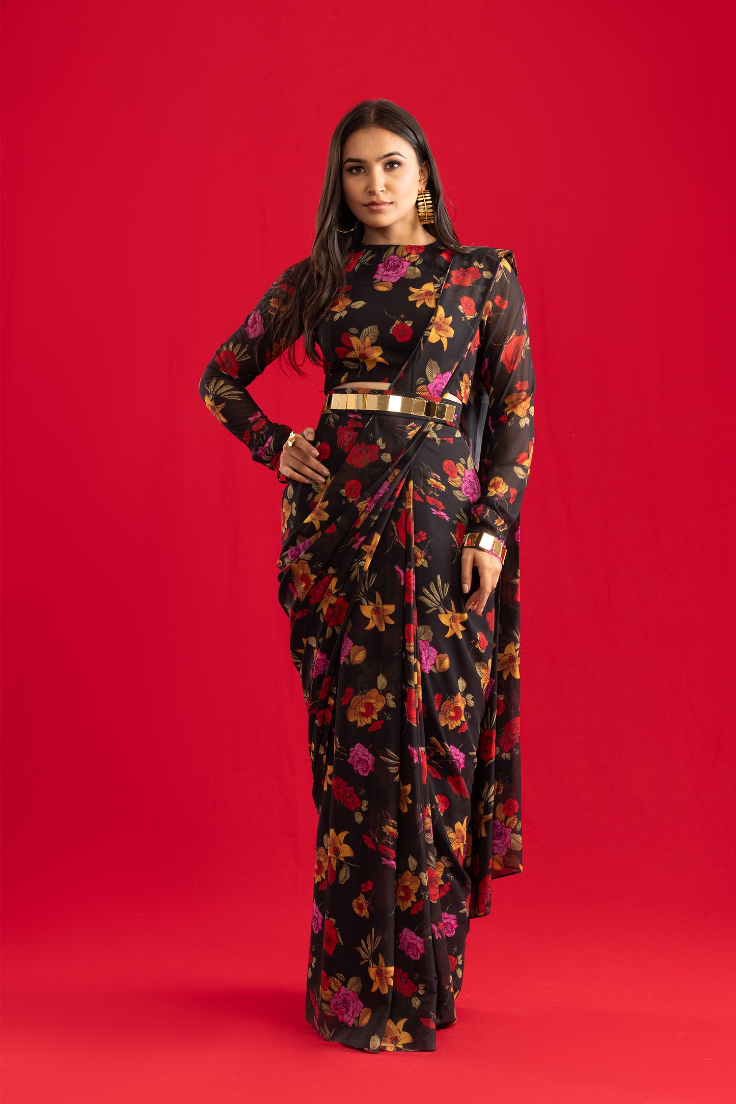 Black Gulzaar Pre Stitched Saree