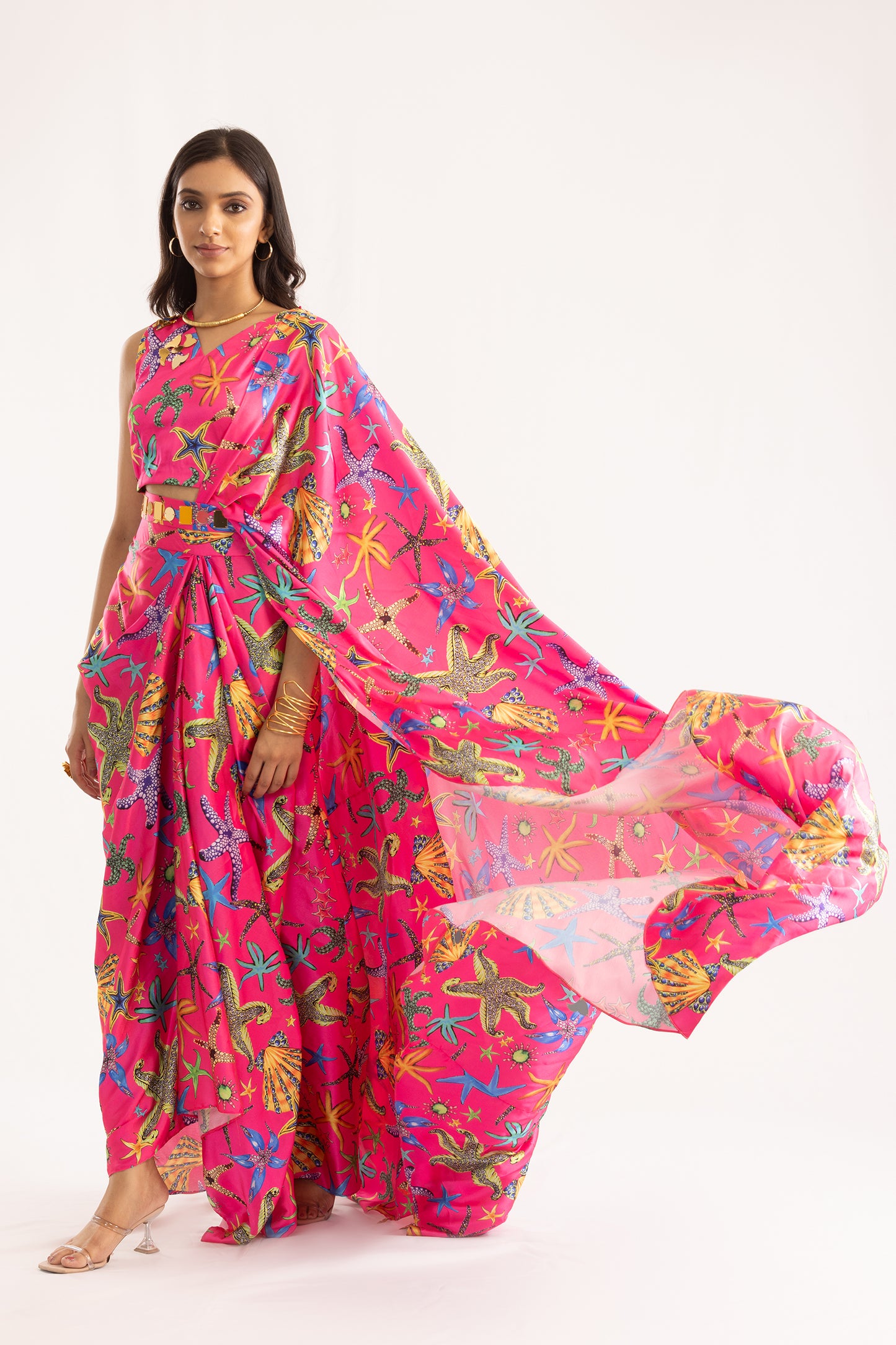 Pink Dreamy Pre Stitched Saree