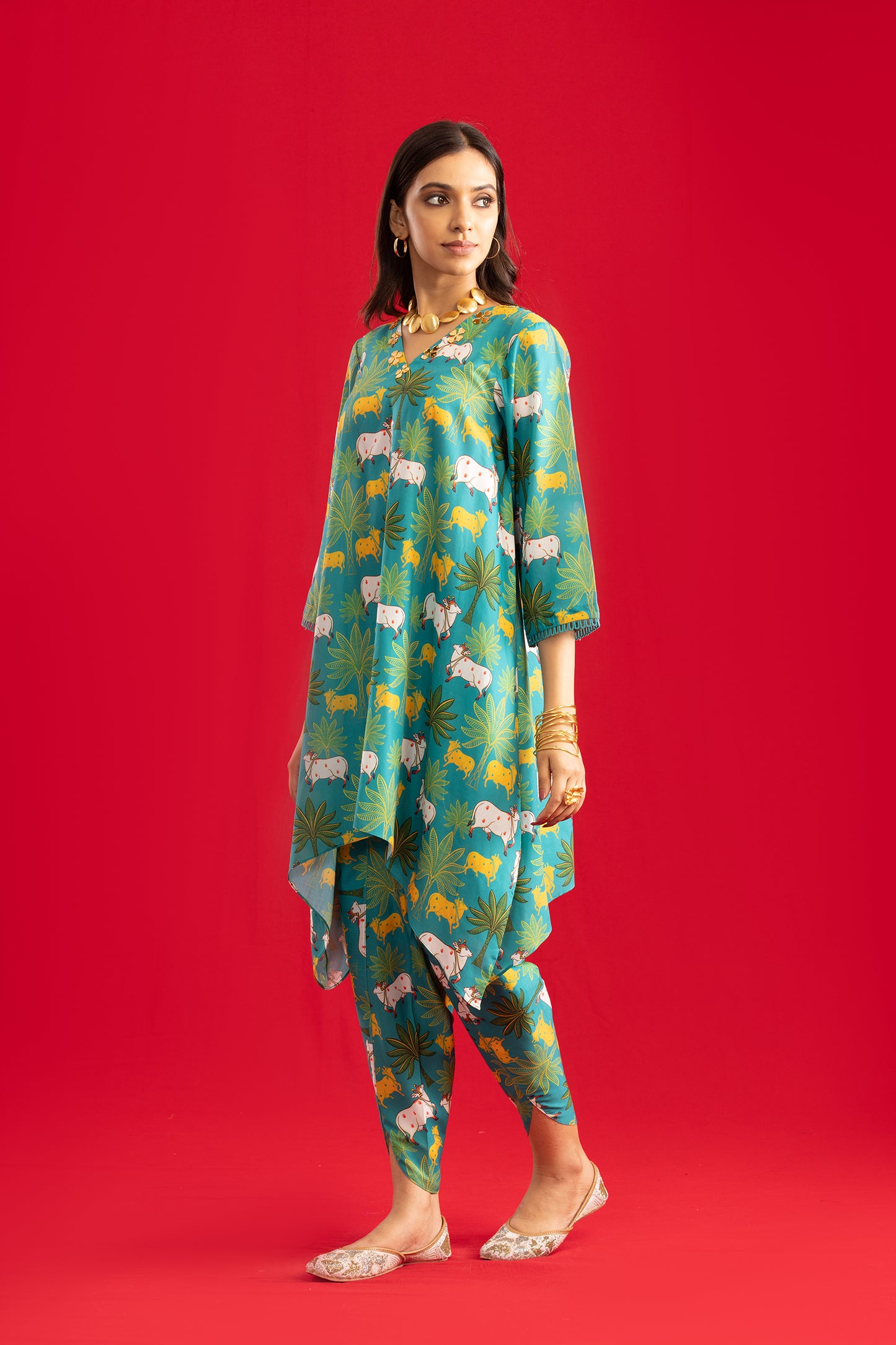 V neck Kurta with Tulip Pants