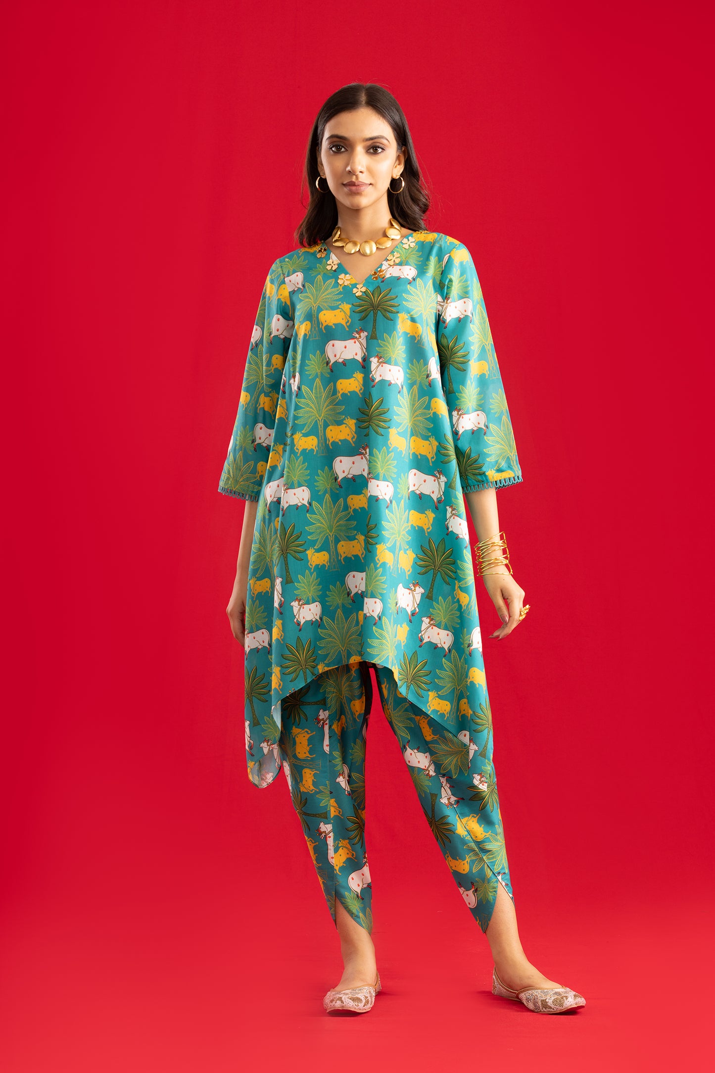 V neck Kurta with Tulip Pants