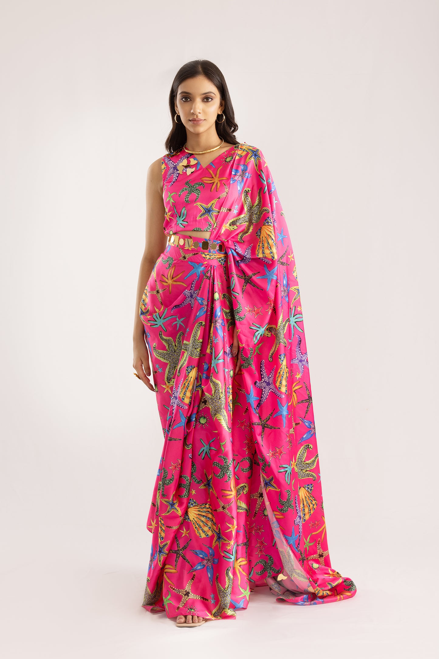 Pink Dreamy Pre Stitched Saree