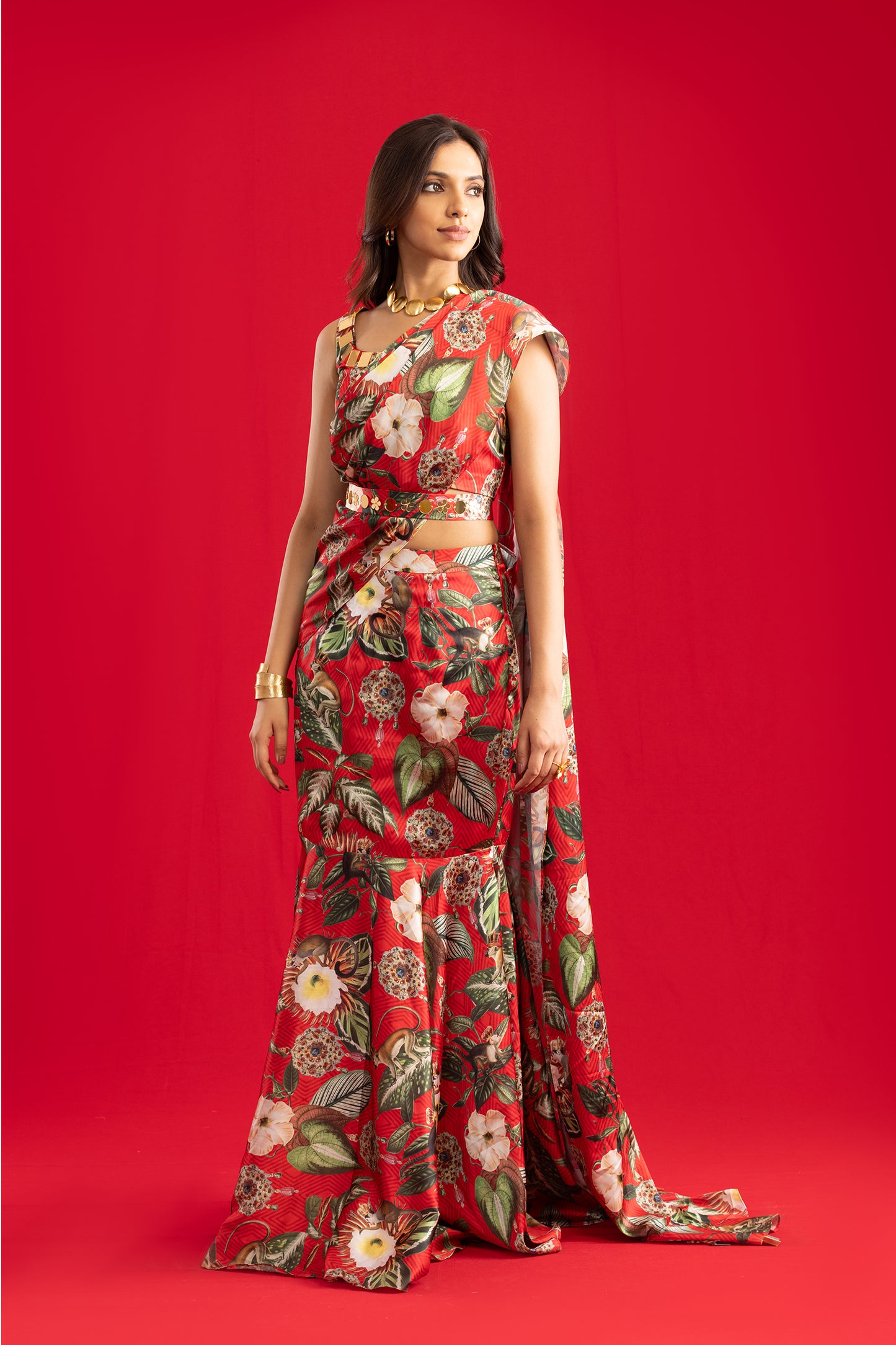 Red Gulzaar Draped Saree