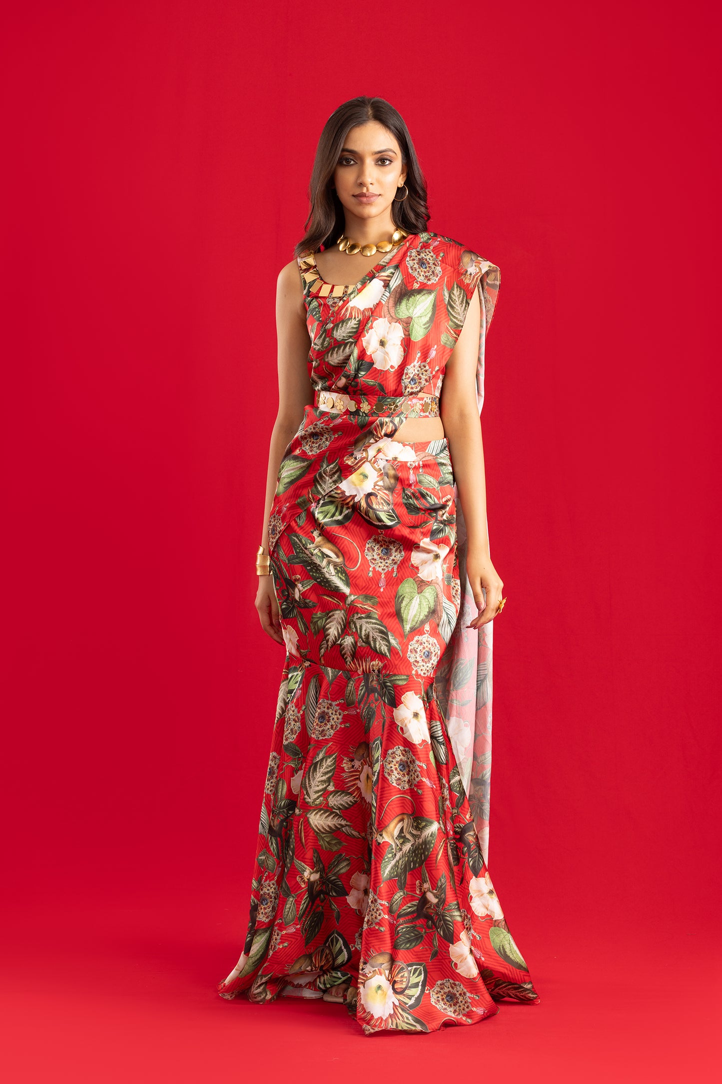 Red Gulzaar Draped Saree