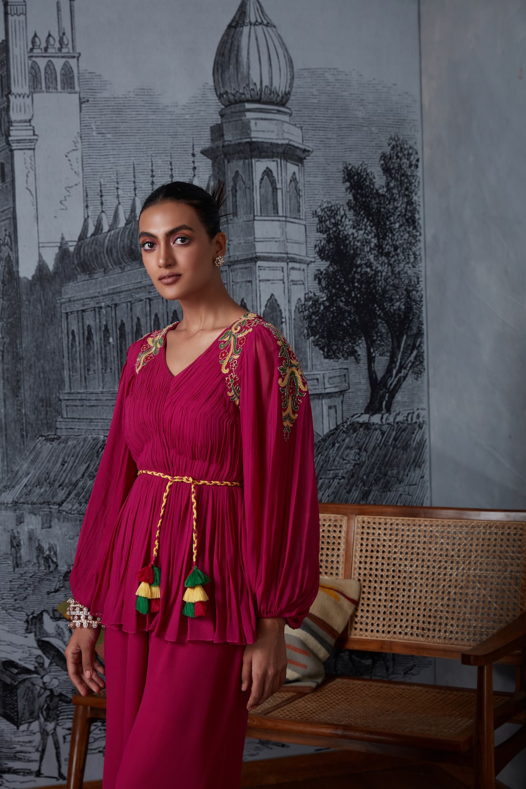 Drape Blouse With Bell Bottom - Dira by Diksha