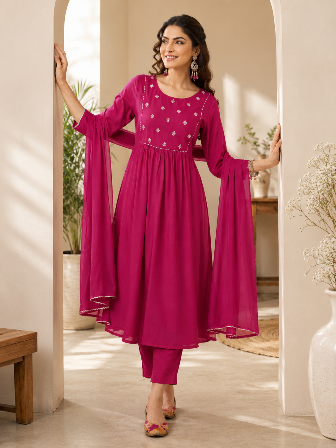Zoya Pink Kurta with Pant And Duppata