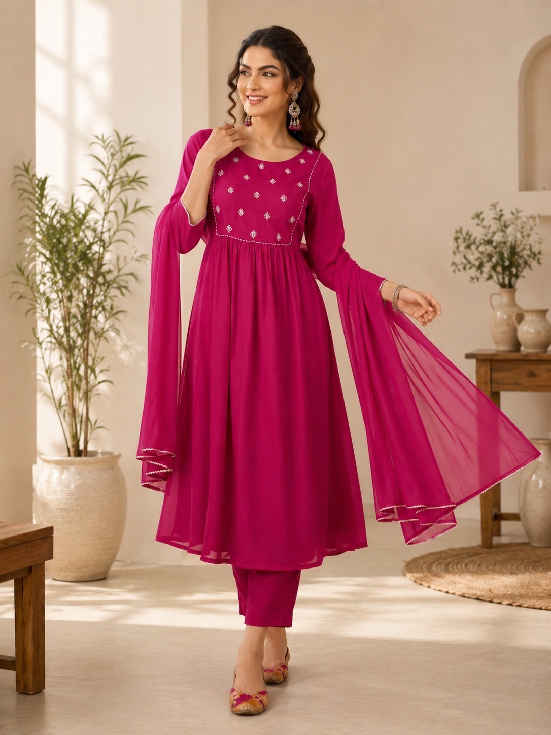 Zoya Pink Kurta with Pant And Duppata
