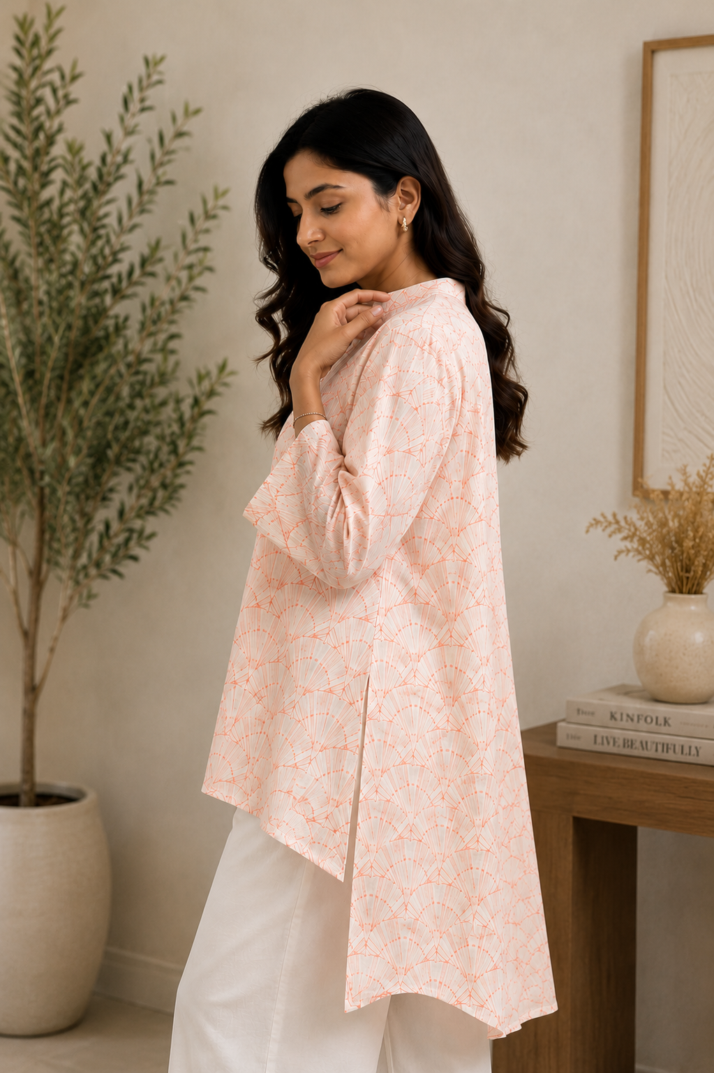 CORAL BLOOM KURTA SHIRT