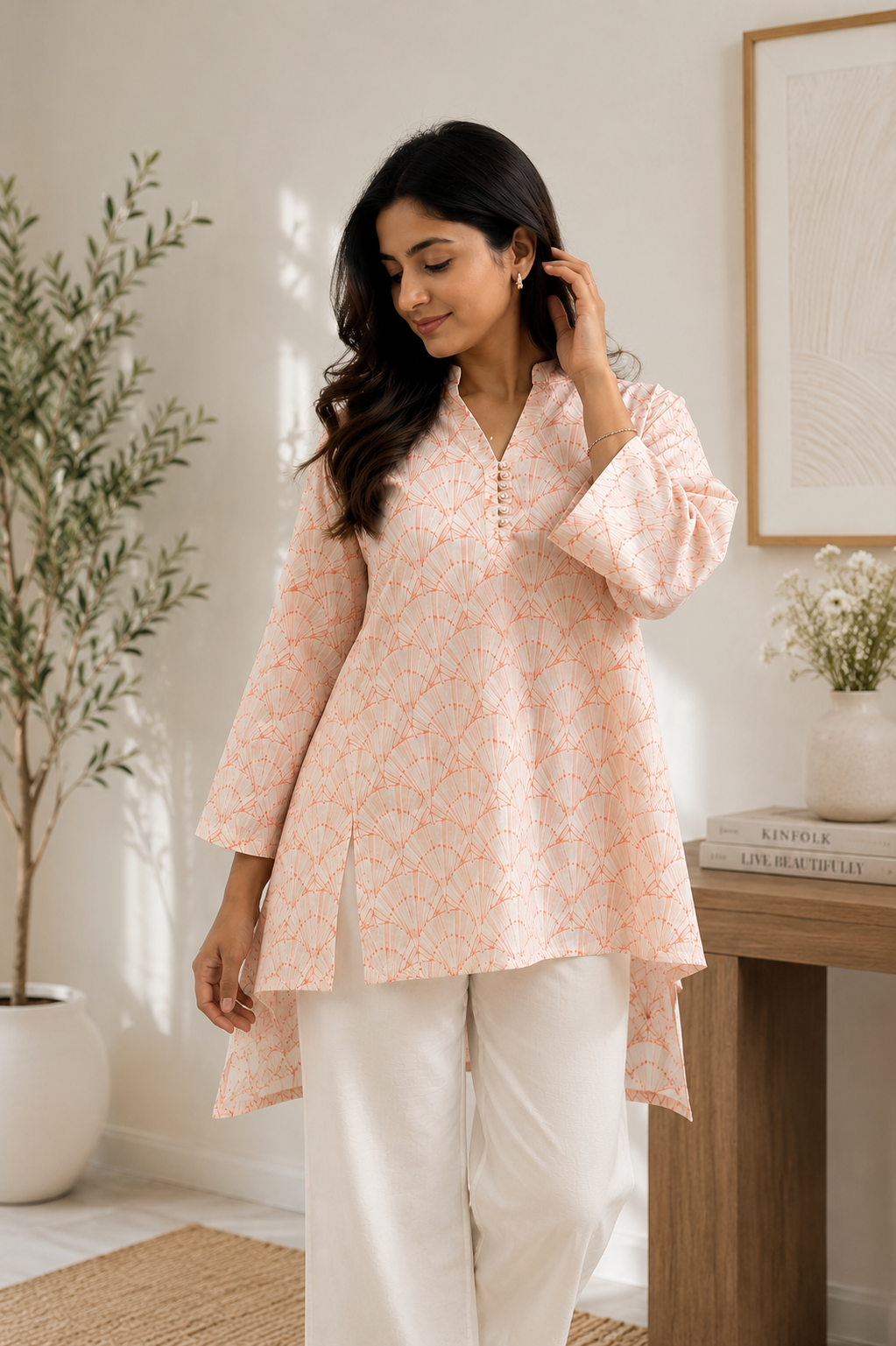 CORAL BLOOM KURTA SHIRT