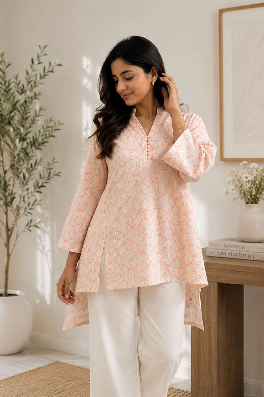 CORAL BLOOM KURTA SHIRT