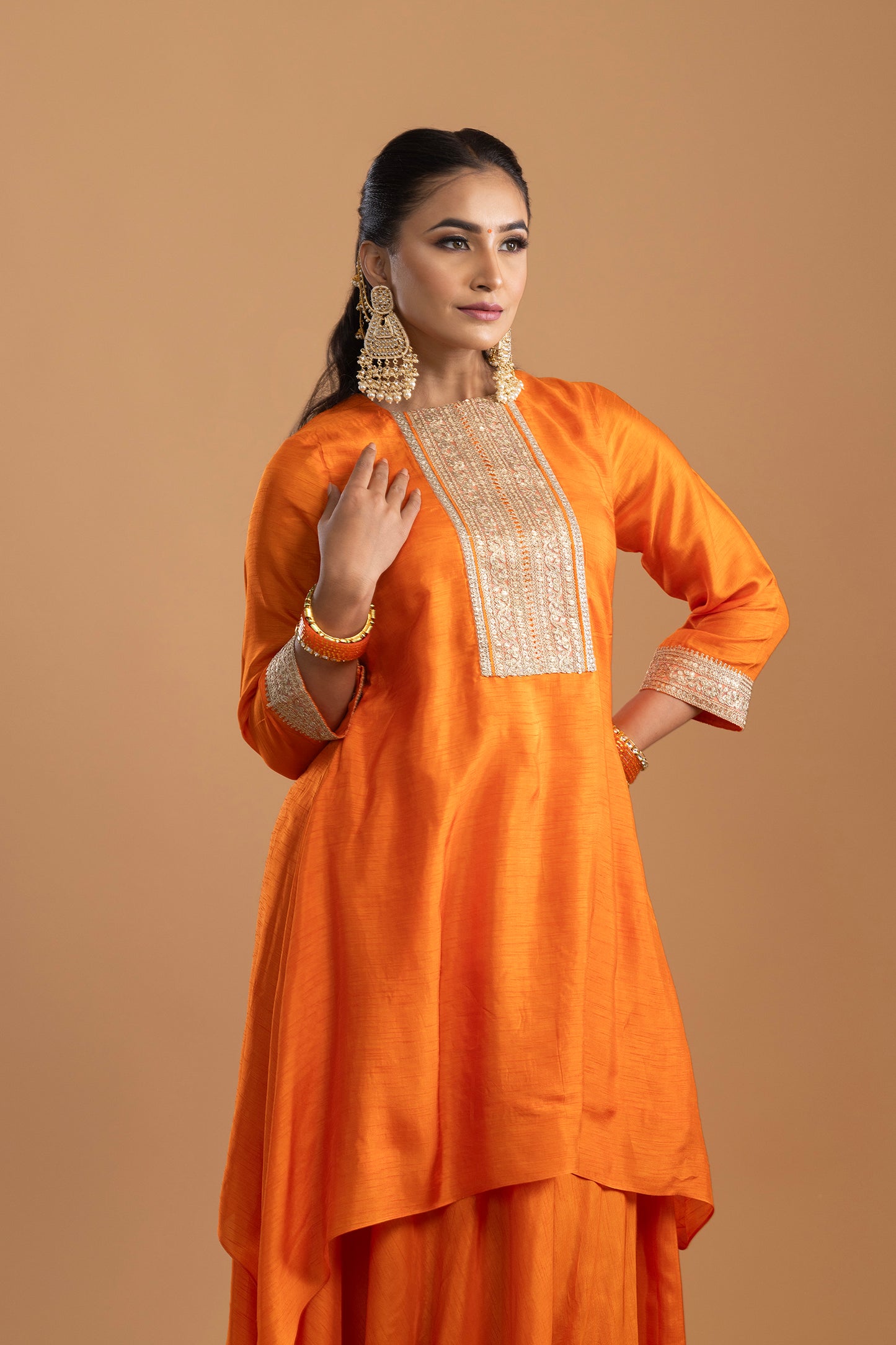 Kesariya Kurta with Skirt