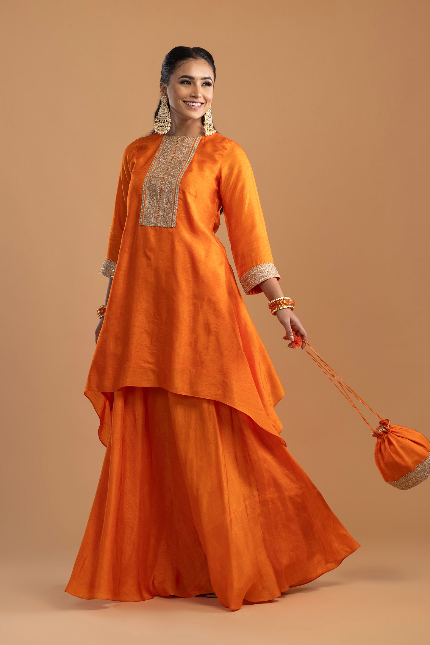 Kesariya Kurta with Skirt