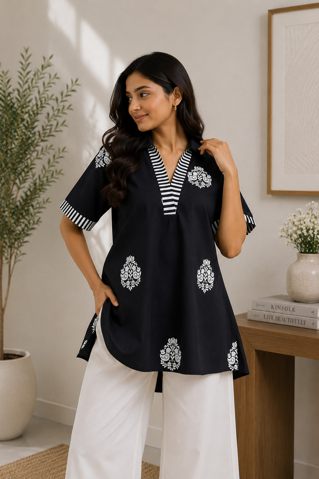 NOIR BUTA KURTA SHIRT