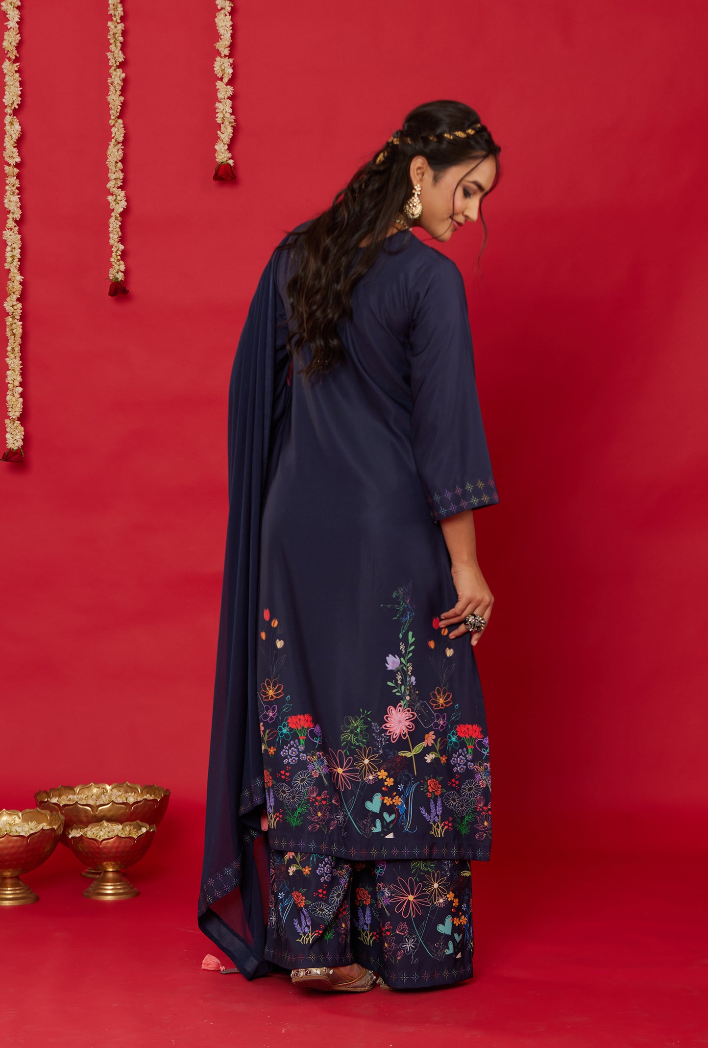 NEELA GULZAAR LONG KURTA WITH PALAZZO AND DUPATTA