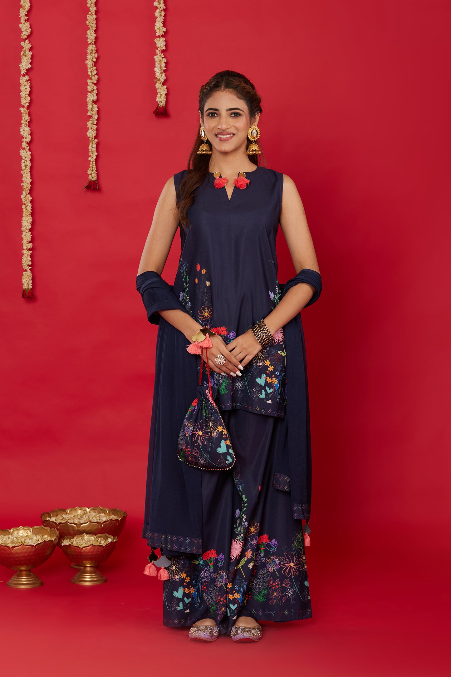 NEELA GULZAAR SLEEVELESS KURTA WITH PALAZZO AND DUPATTA