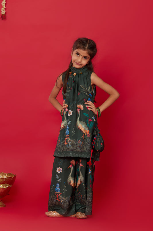 GUL HALTER-NECK KURTA WITH PALAZZO FOR KIDS
