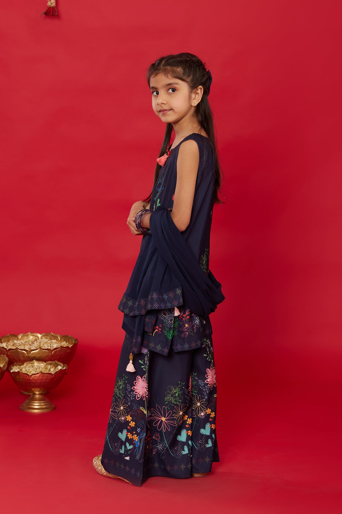 NEELA GULZAAR KURTA WITH PALAZZO AND DUPATTA FOR KIDS