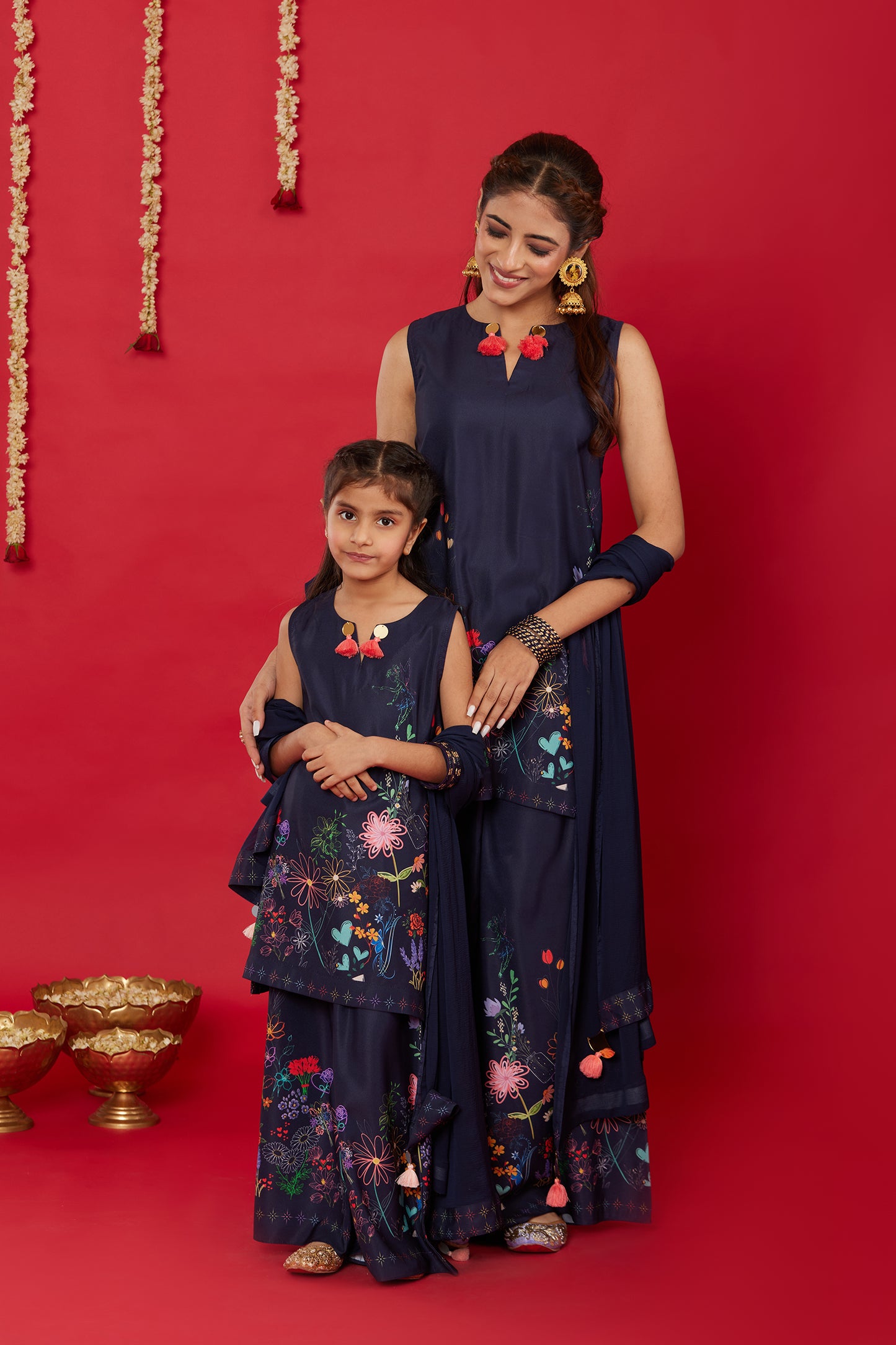 NEELA GULZAAR KURTA WITH PALAZZO AND DUPATTA FOR KIDS