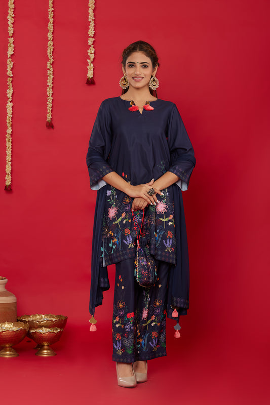 NEELA GULZAAR KURTA WITH PALAZZO AND DUPATTA