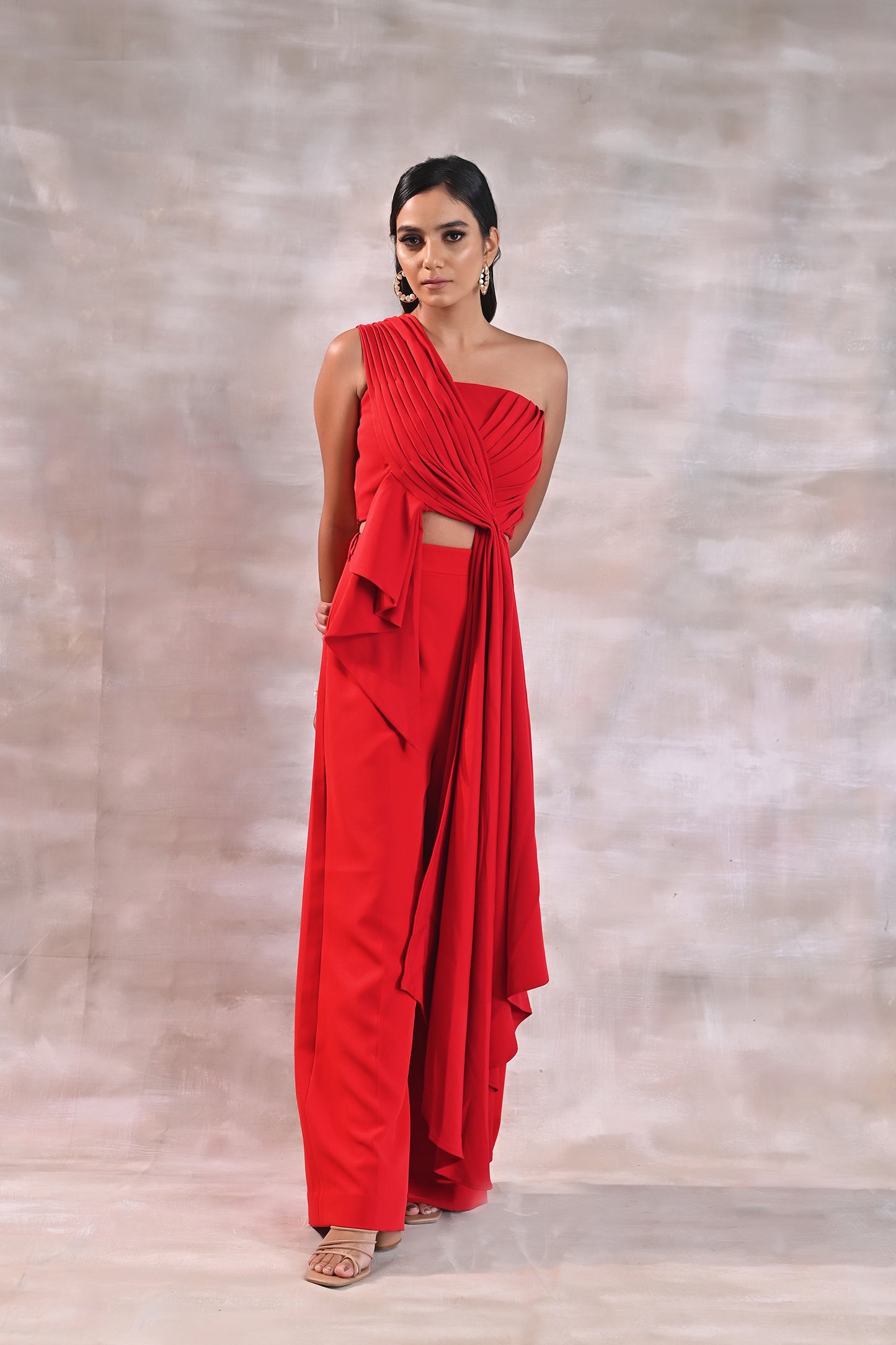 One Shoulder drape top with Flared Pants